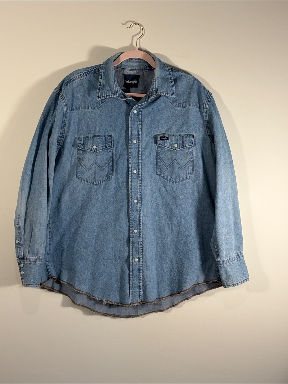 VTG Wrangler Light Blue Denim Pearl Snap Western Shirt XL - Picture 1 of 16